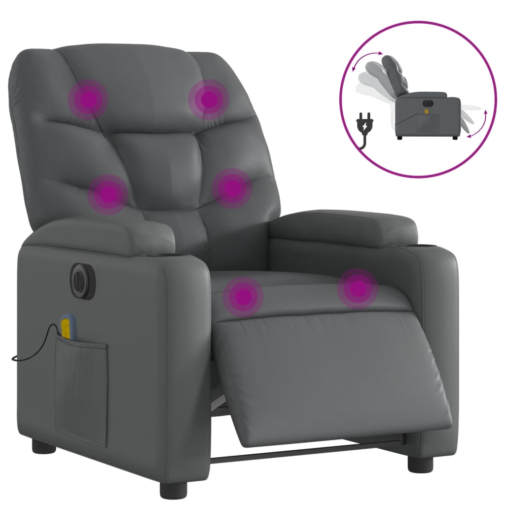 Fauteuil de massage inclinable électrique gris similicuir - XIOS