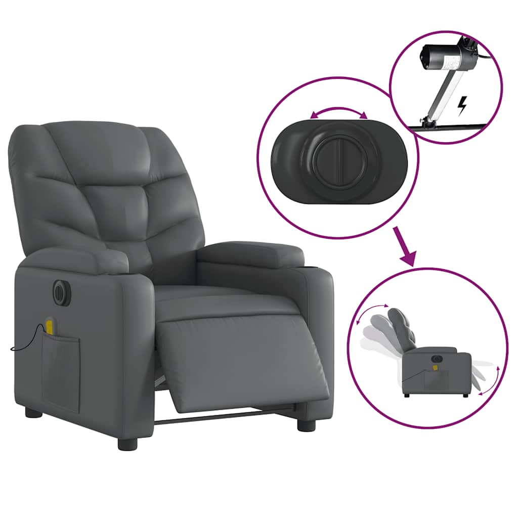 Fauteuil de massage inclinable électrique gris similicuir - XIOS