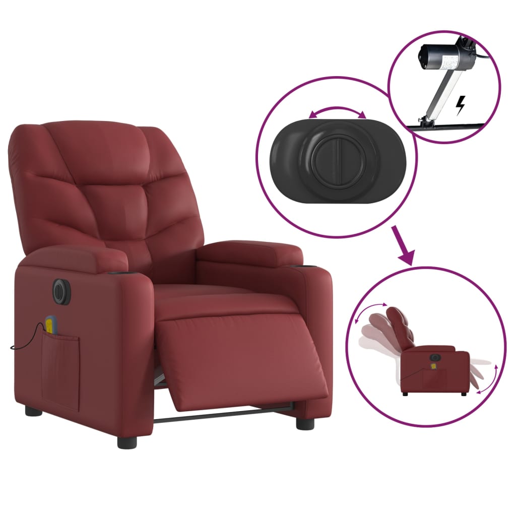 Fauteuil de massage inclinable électrique rouge bordeaux - XIOS