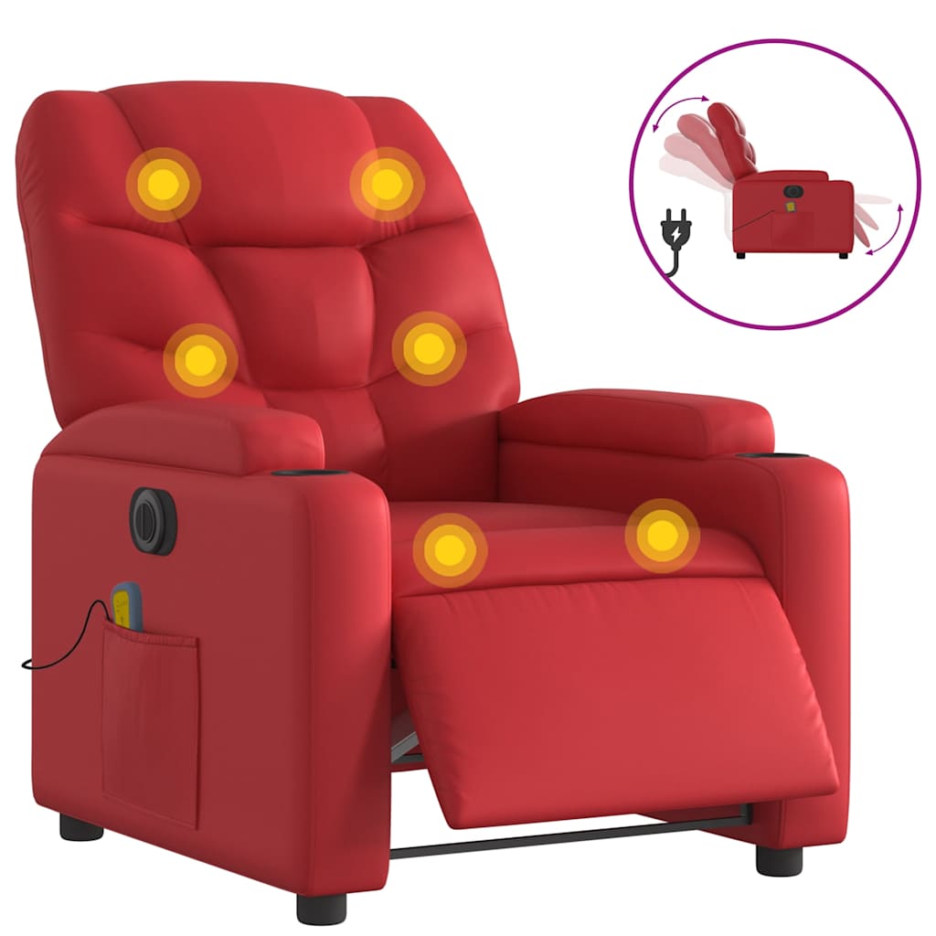Fauteuil de massage inclinable électrique rouge similicuir - XIOS