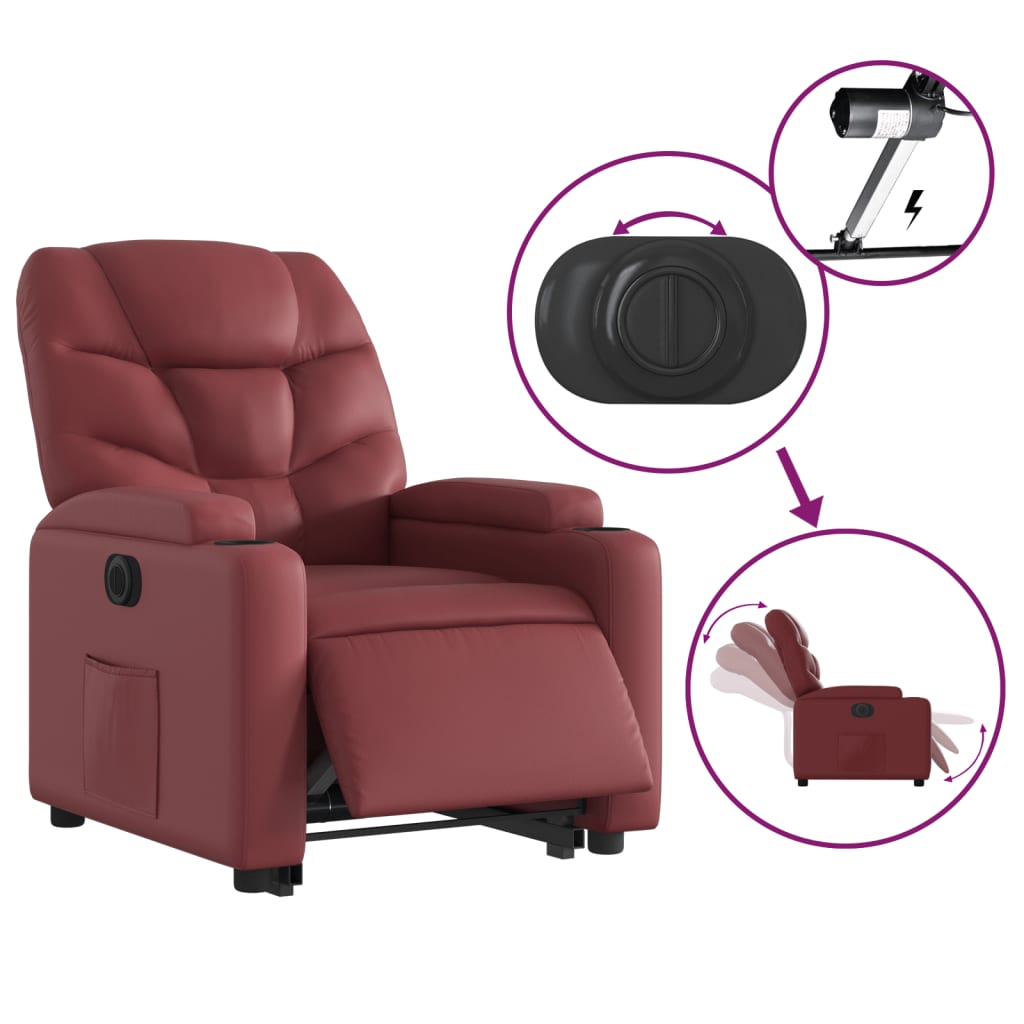 Fauteuil inclinable électrique rouge bordeaux similicuir - XIOS