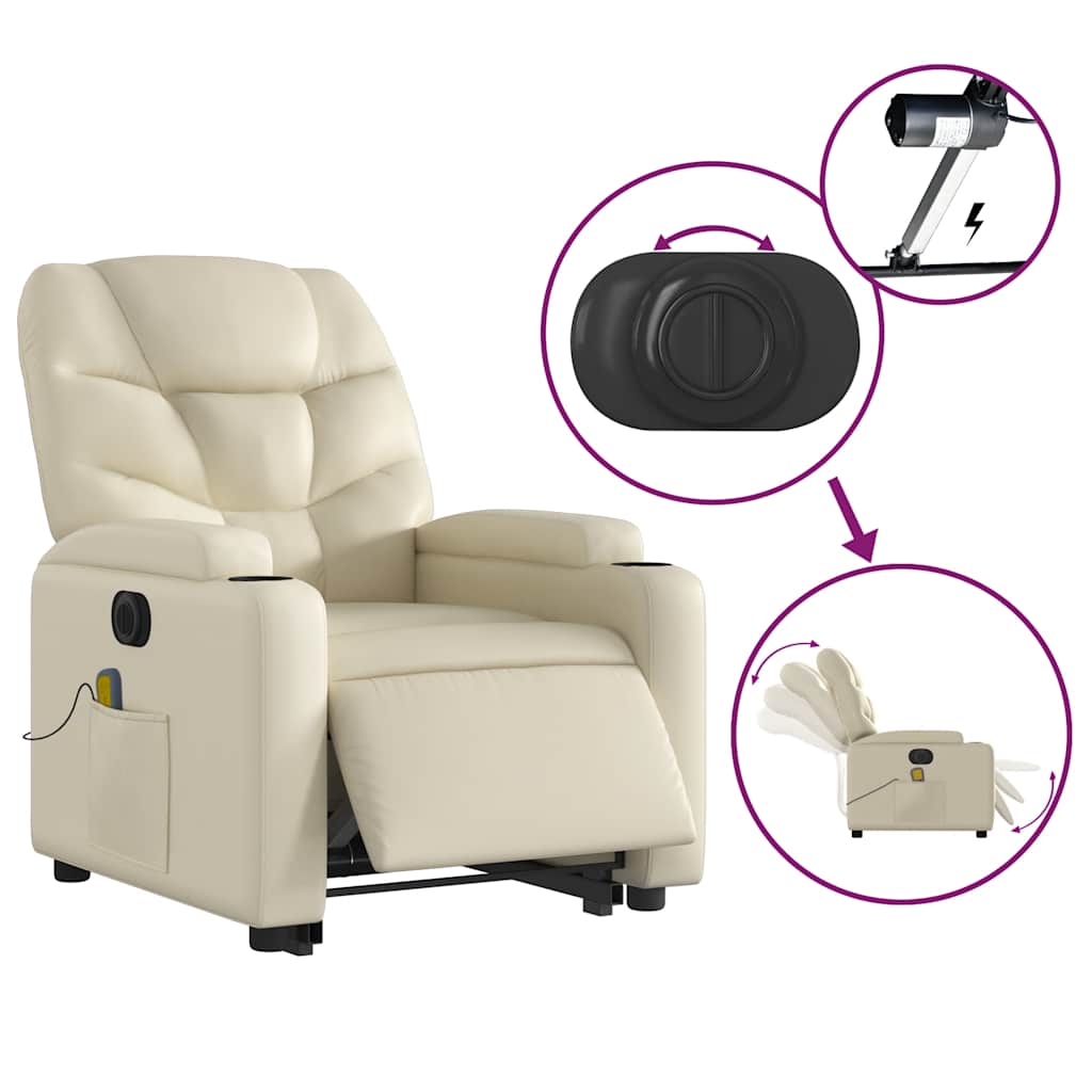 Fauteuil inclinable de massage électrique crème similicuir