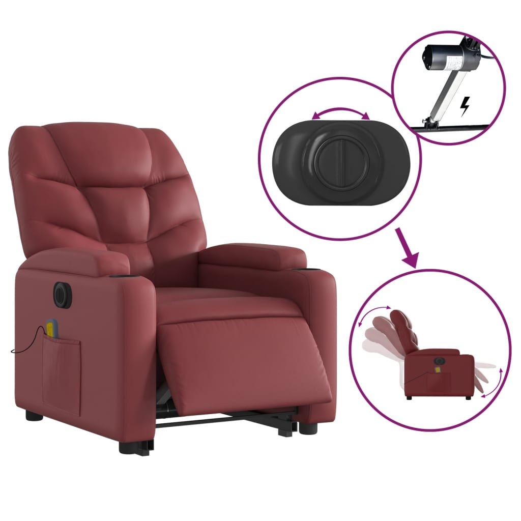 Fauteuil inclinable de massage électrique rouge bordeaux - XIOS