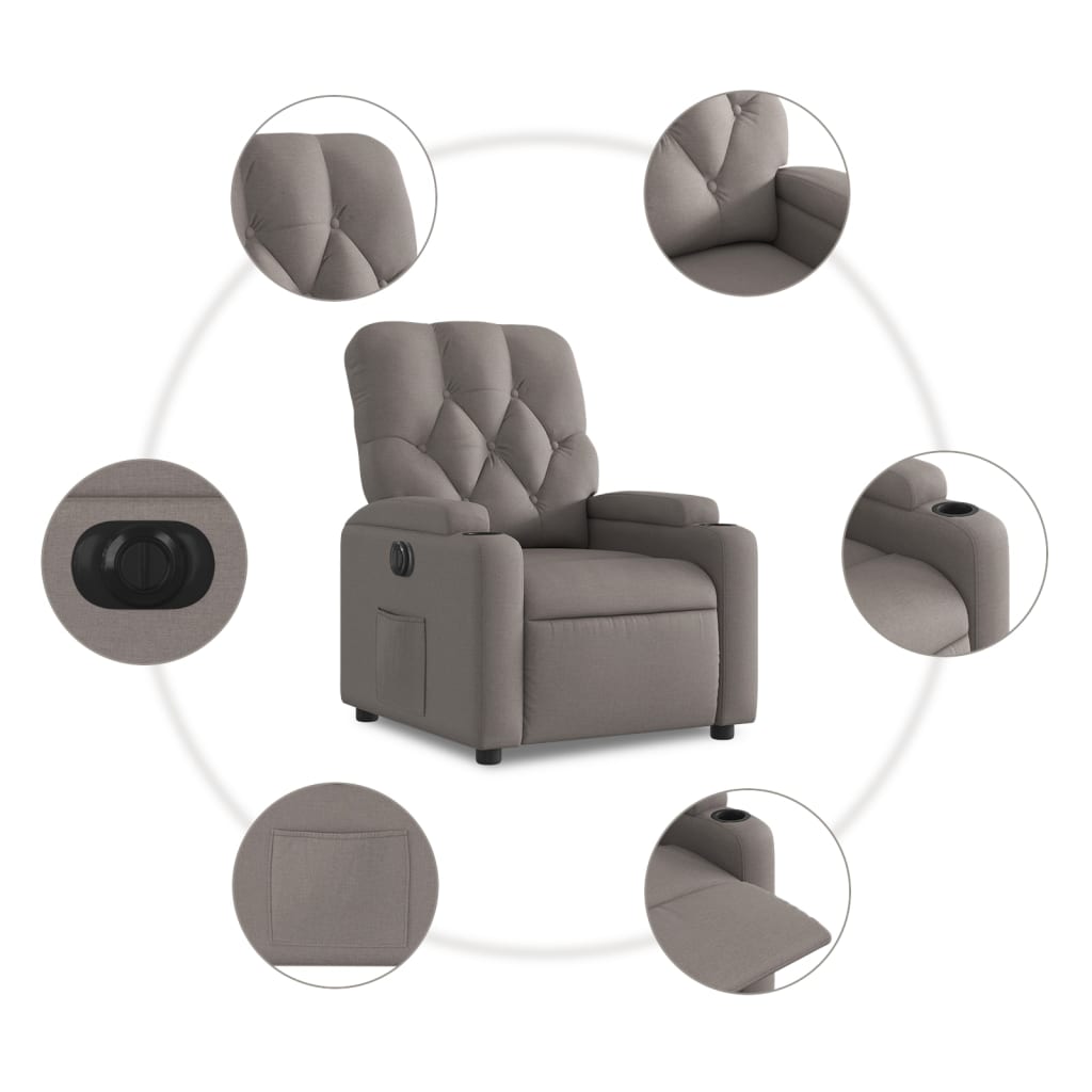 Fauteuil inclinable électrique Taupe Tissu - XIOS