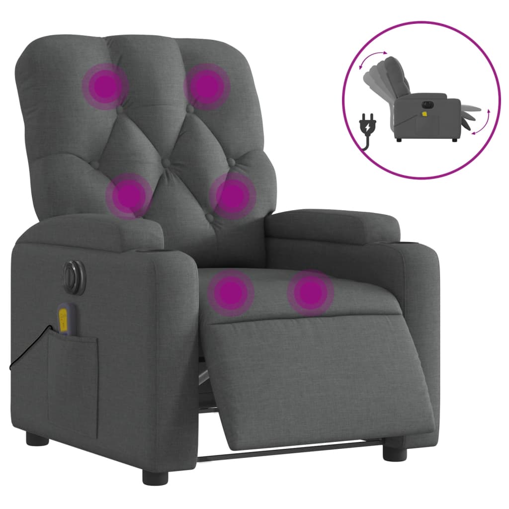 Fauteuil inclinable de massage électrique gris foncé tissu - XIOS
