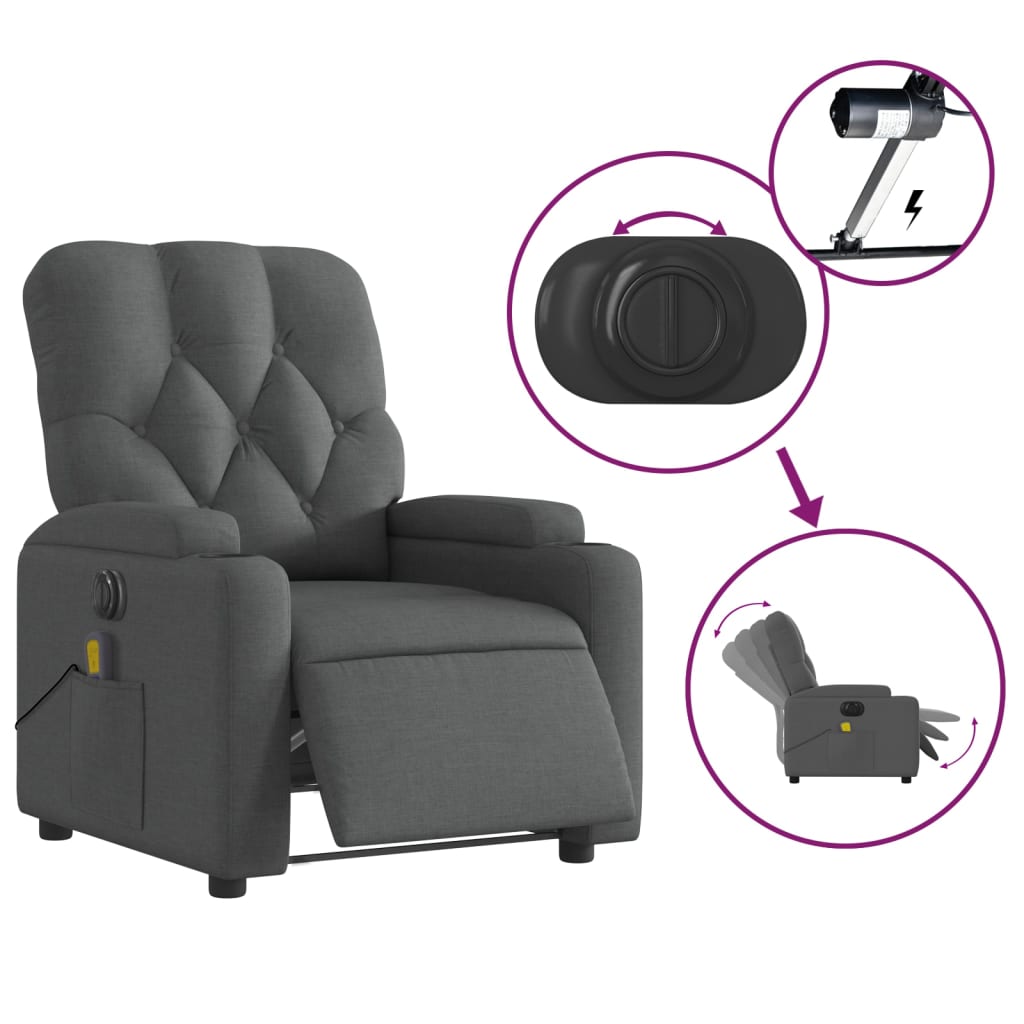 Fauteuil inclinable de massage électrique gris foncé tissu