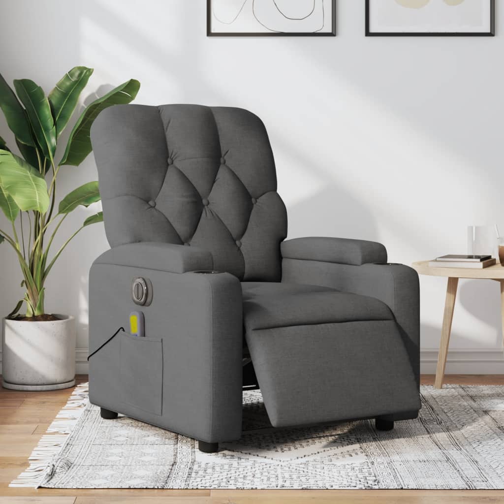 Fauteuil inclinable de massage électrique gris foncé tissu - XIOS