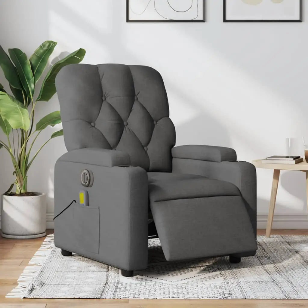 Fauteuil inclinable de massage électrique gris foncé tissu - XIOS