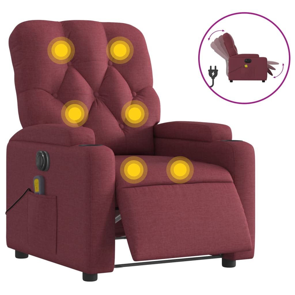 Fauteuil de massage inclinable électrique Rouge bordeaux Tissu - XIOS