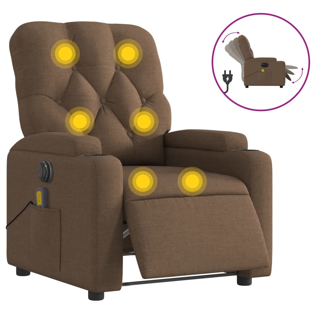 Fauteuil inclinable de massage électrique marron tissu - XIOS