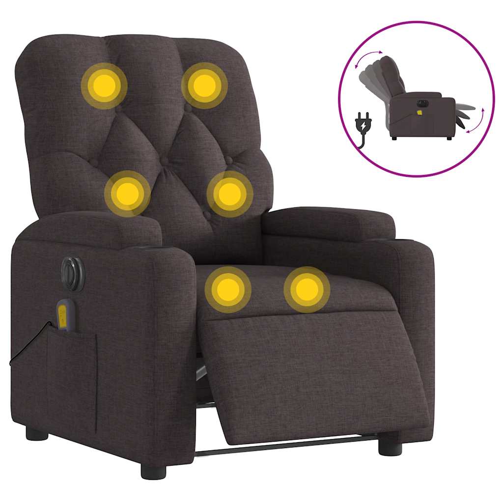 Fauteuil de massage inclinable électrique Marron foncé Tissu