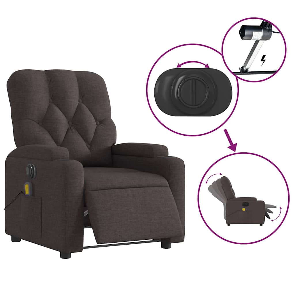 Fauteuil de massage inclinable électrique Marron foncé Tissu