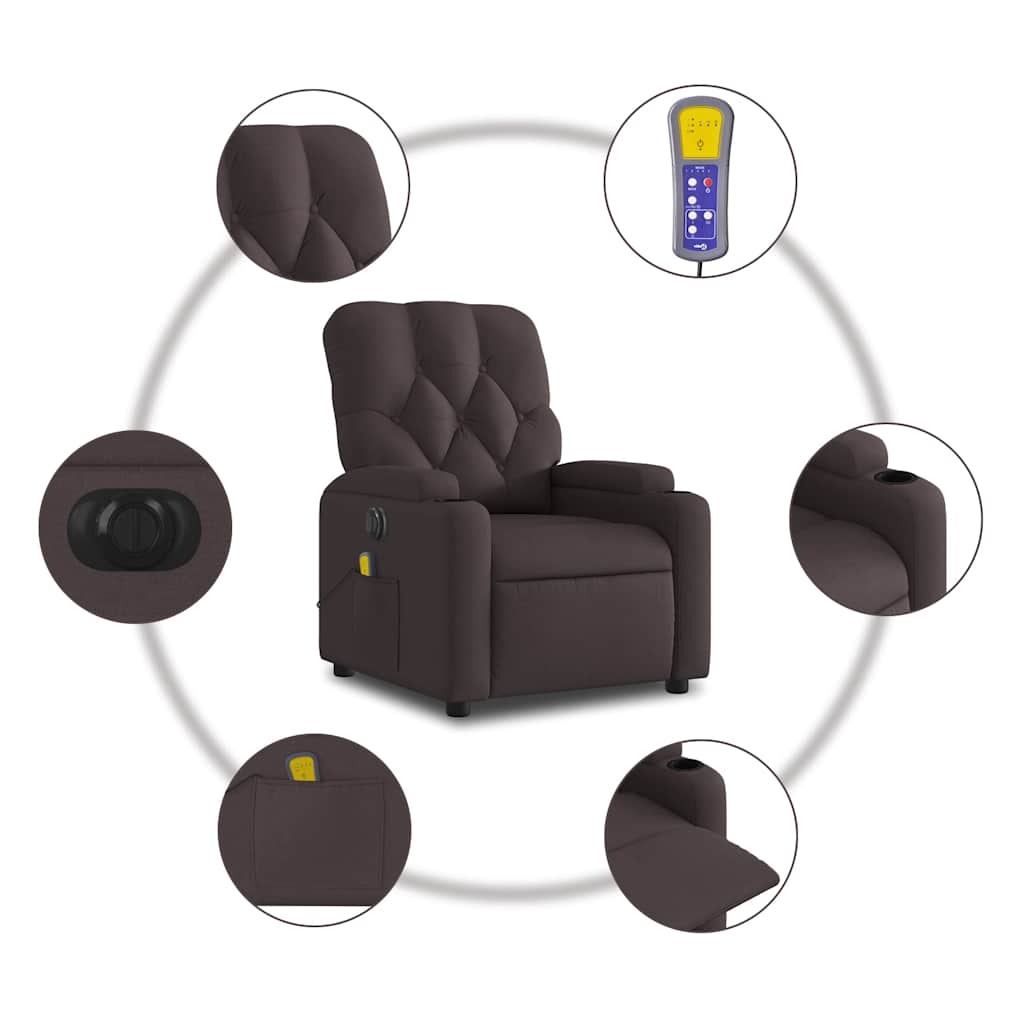 Fauteuil de massage inclinable électrique Marron foncé Tissu - XIOS