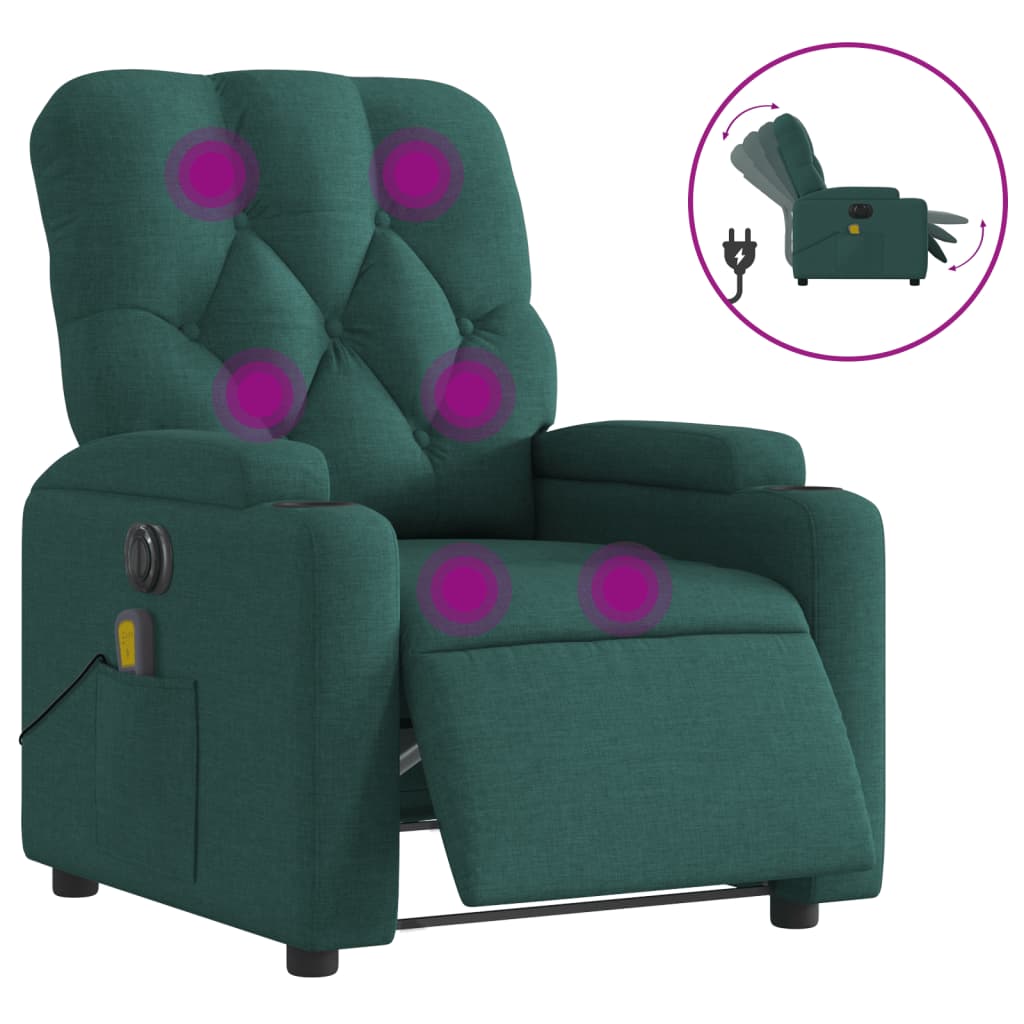 Fauteuil de massage inclinable électrique Vert foncé Tissu - XIOS
