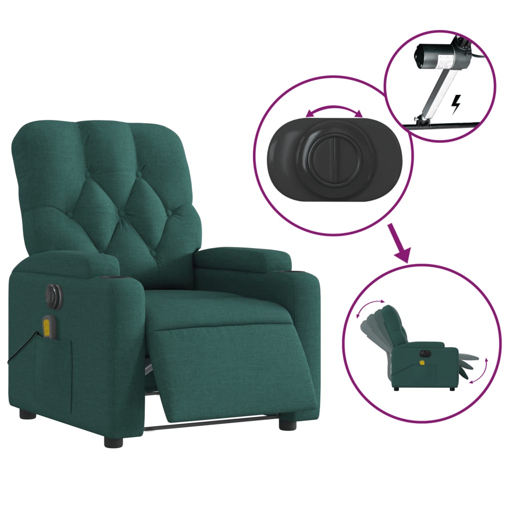Fauteuil de massage inclinable électrique Vert foncé Tissu - XIOS