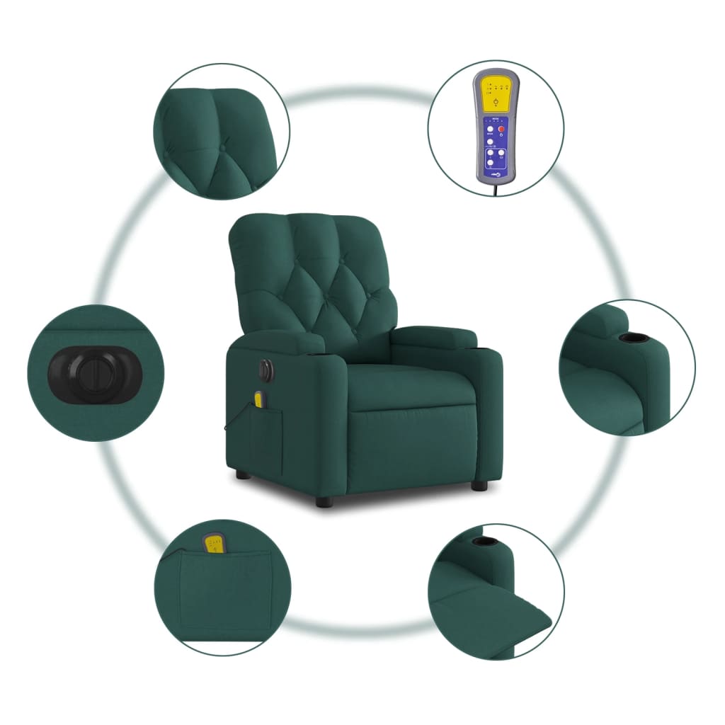Fauteuil de massage inclinable électrique Vert foncé Tissu - XIOS