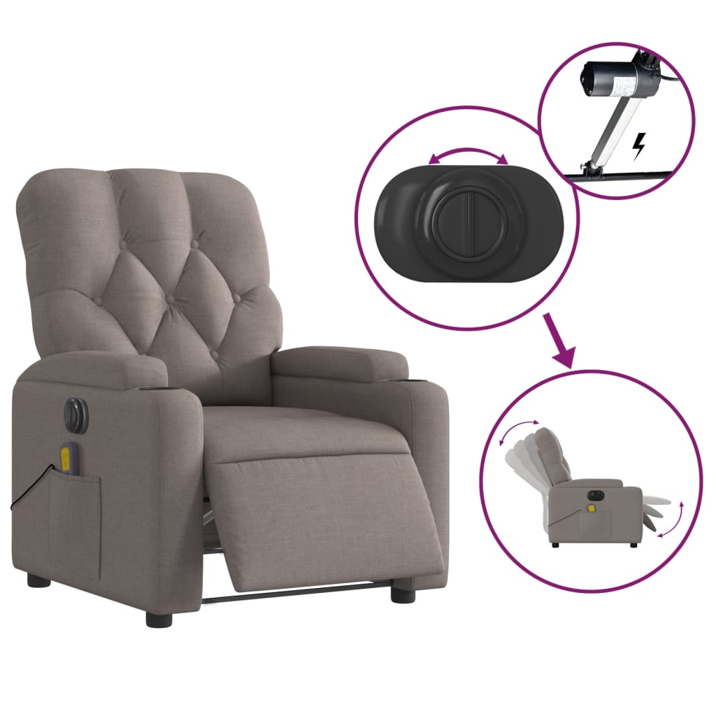 Fauteuil de massage inclinable électrique Taupe Tissu - XIOS