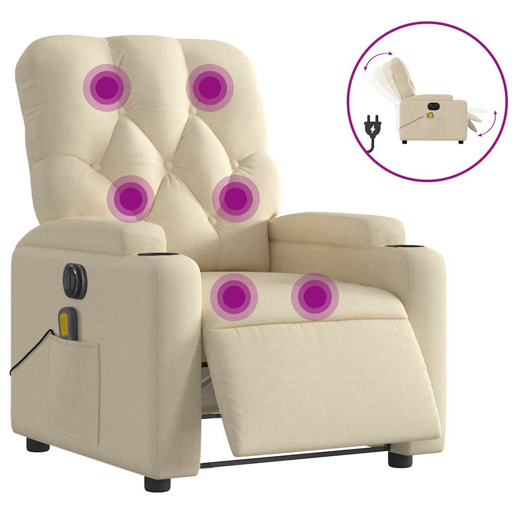 Fauteuil inclinable de massage électrique crème tissu - XIOS
