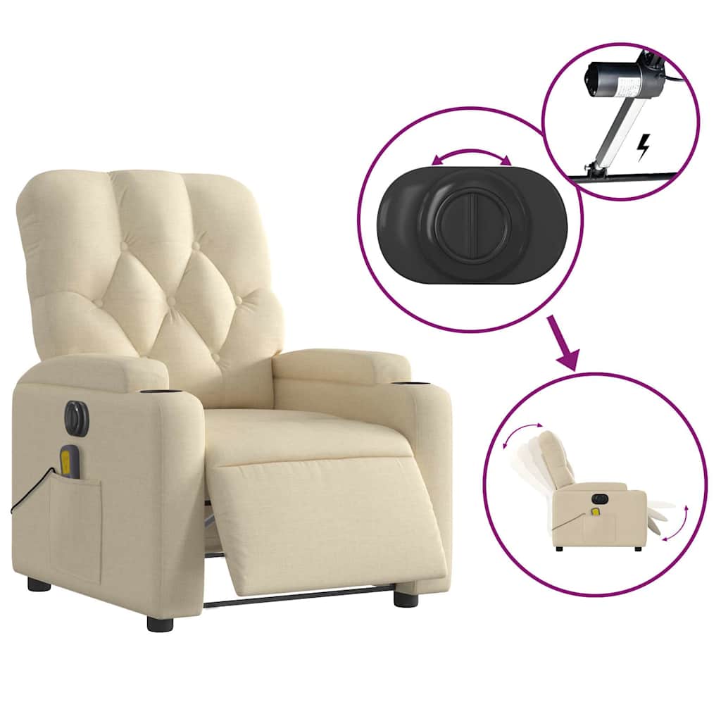 Fauteuil inclinable de massage électrique crème tissu - XIOS