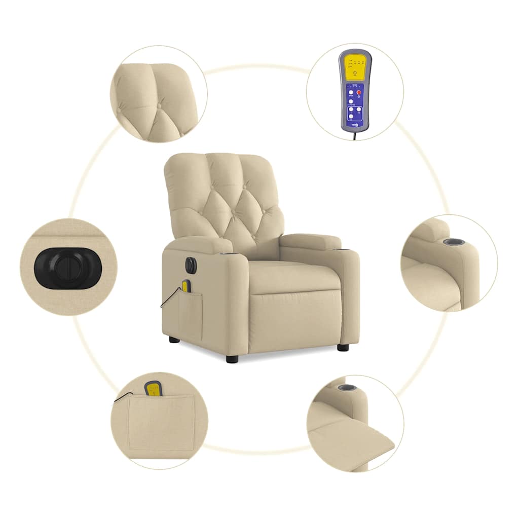 Fauteuil inclinable de massage électrique crème tissu - XIOS
