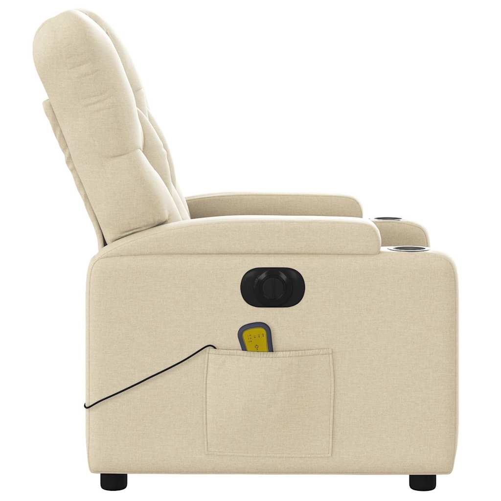 Fauteuil inclinable de massage électrique crème tissu