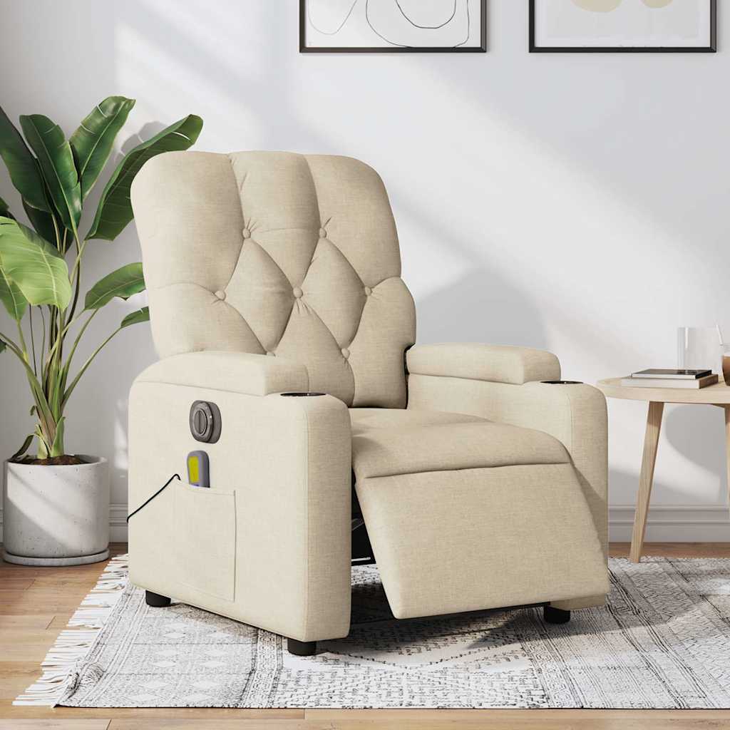 Fauteuil inclinable de massage électrique crème tissu