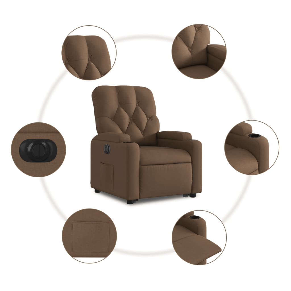 Fauteuil inclinable électrique marron tissu - XIOS