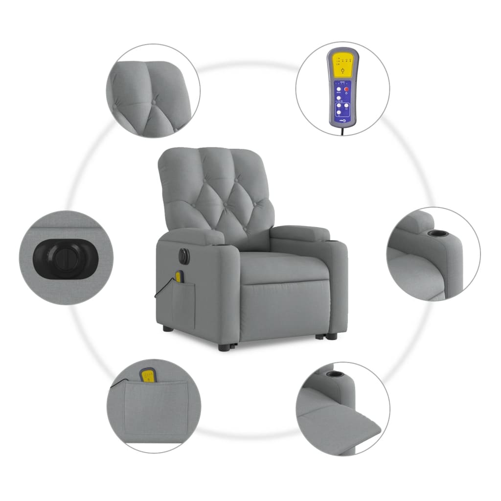 Fauteuil inclinable de massage électrique Gris clair Tissu - XIOS