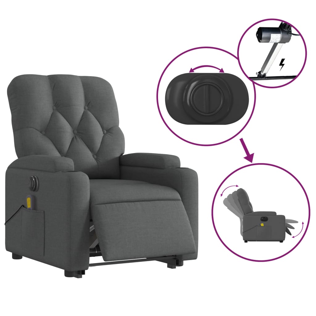 Fauteuil inclinable de massage électrique Gris foncé Tissu - XIOS