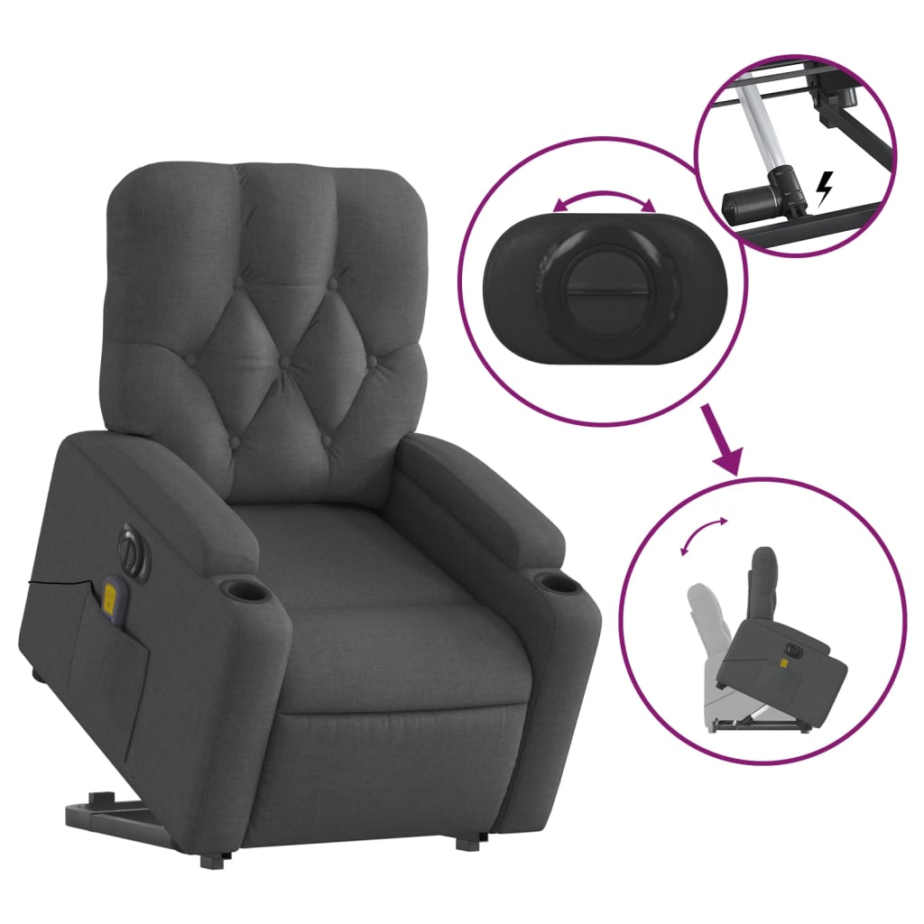 Fauteuil inclinable de massage électrique Gris foncé Tissu
