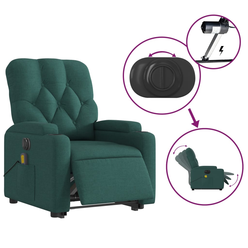 Fauteuil inclinable de massage électrique Vert foncé Tissu