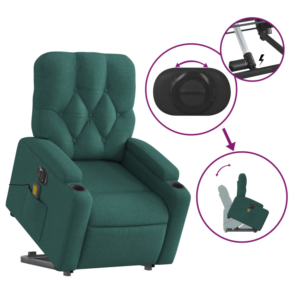 Fauteuil inclinable de massage électrique Vert foncé Tissu - XIOS