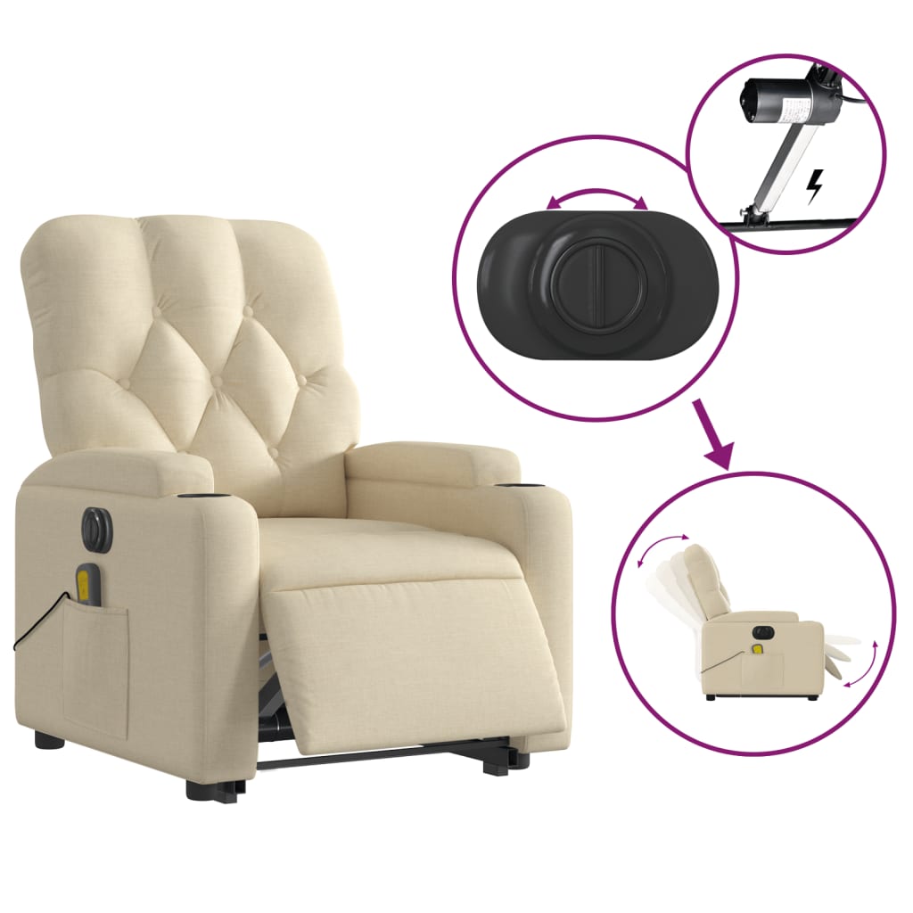 Fauteuil inclinable de massage électrique Crème Tissu - XIOS
