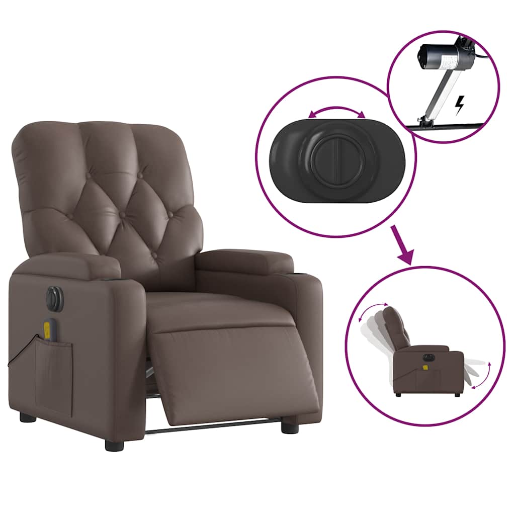 Fauteuil de massage inclinable électrique marron similicuir