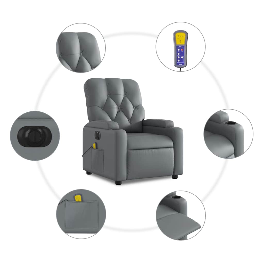 Fauteuil de massage inclinable électrique gris similicuir - XIOS