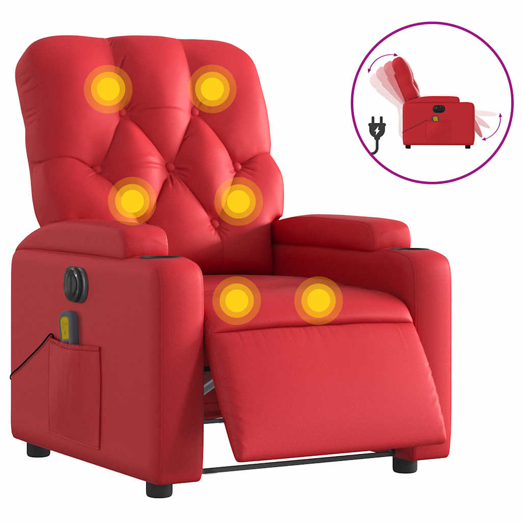 Fauteuil de massage inclinable électrique rouge similicuir - XIOS