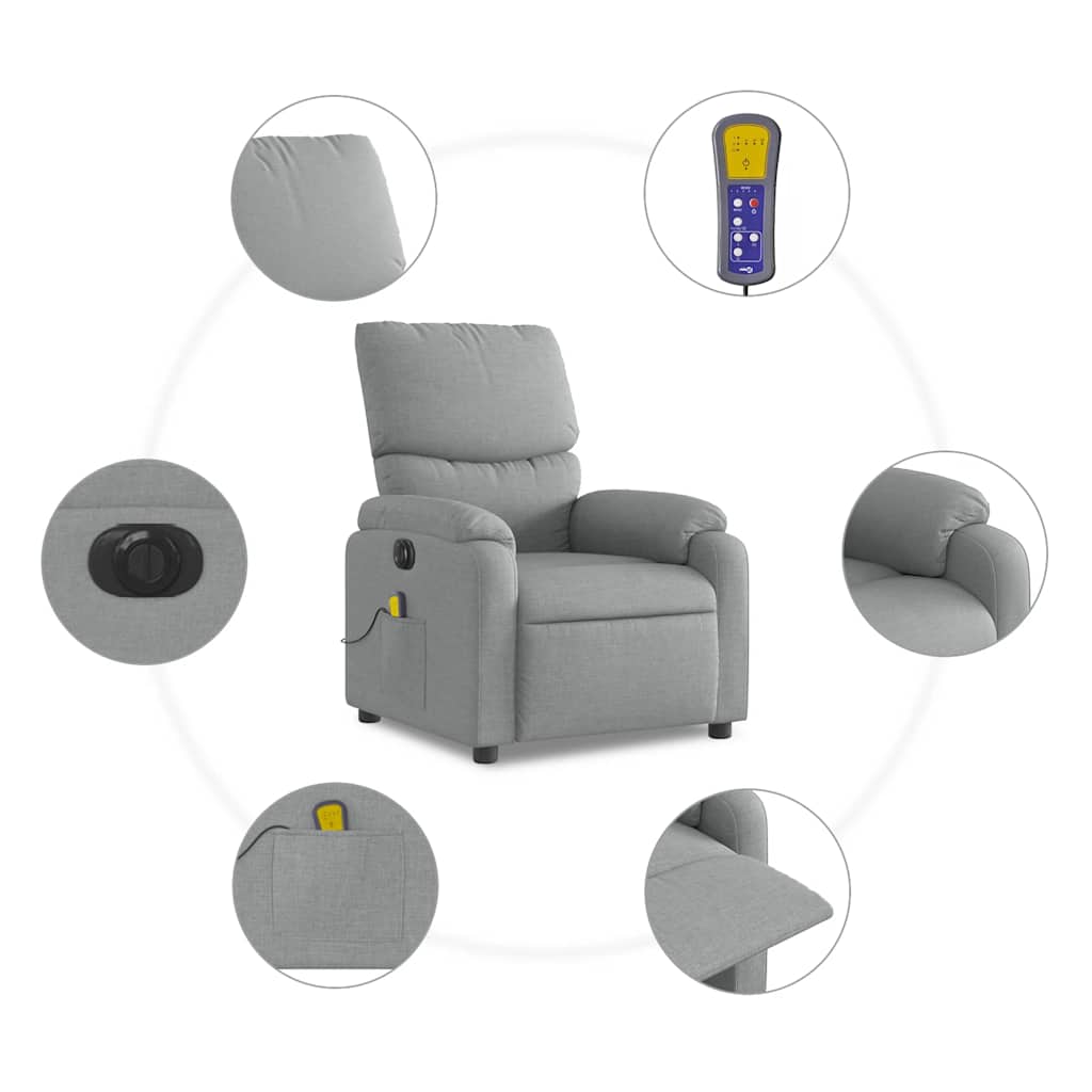 Fauteuil de massage inclinable électrique gris clair tissu - XIOS