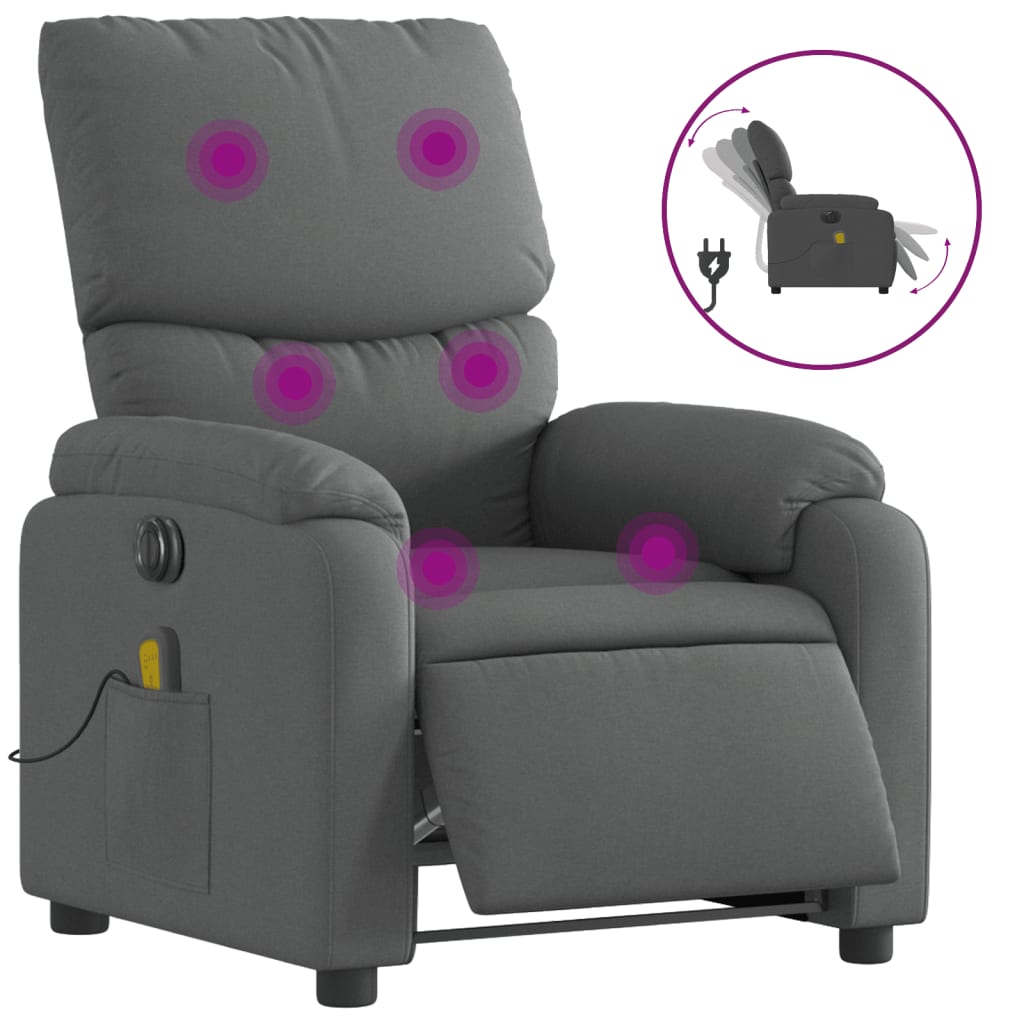 Fauteuil inclinable de massage électrique gris foncé tissu - XIOS