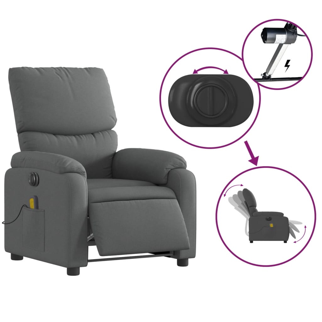 Fauteuil inclinable de massage électrique gris foncé tissu - XIOS