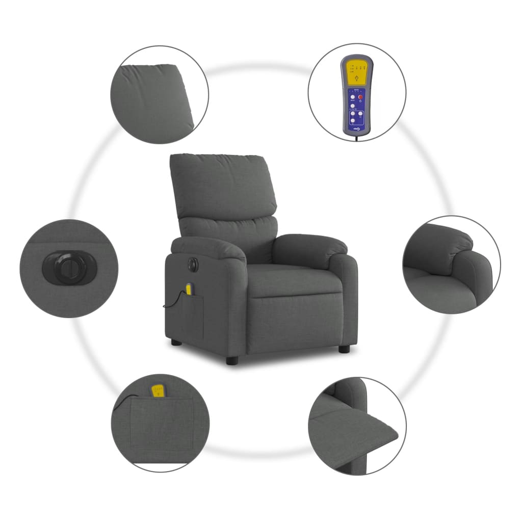 Fauteuil inclinable de massage électrique gris foncé tissu - XIOS