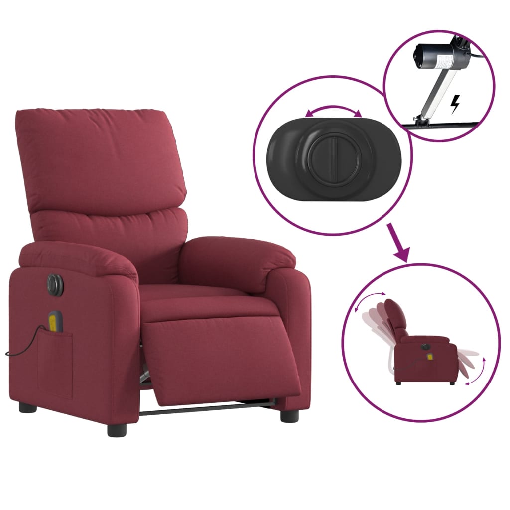 Fauteuil de massage inclinable électrique Rouge bordeaux Tissu - XIOS