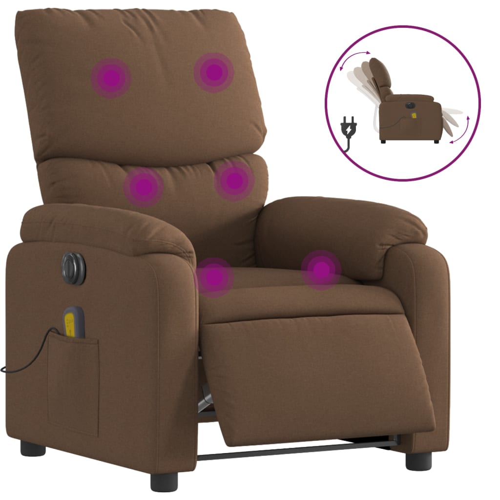 Fauteuil inclinable de massage électrique marron tissu - XIOS