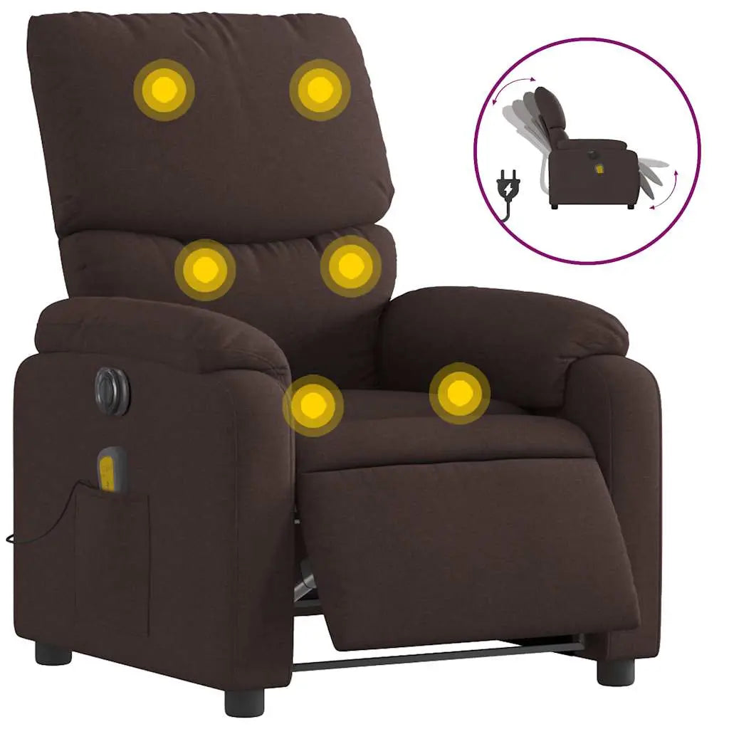 Fauteuil de massage inclinable électrique Marron foncé Tissu - XIOS