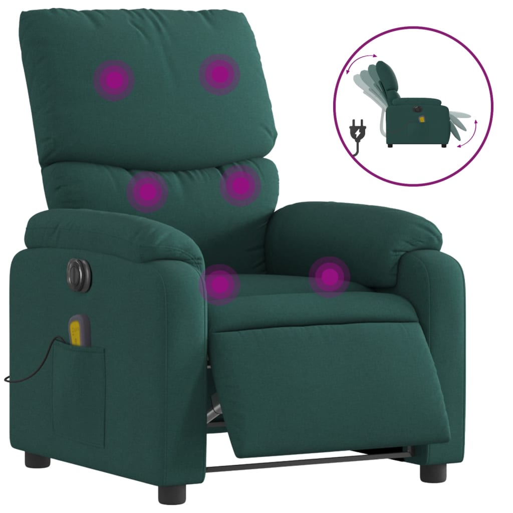 Fauteuil de massage inclinable électrique Vert foncé Tissu - XIOS