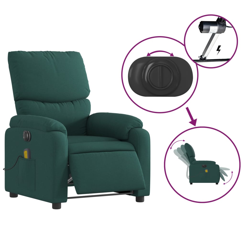 Fauteuil de massage inclinable électrique Vert foncé Tissu - XIOS