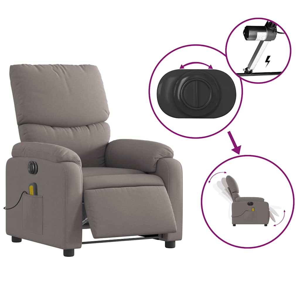 Fauteuil de massage inclinable électrique Taupe Tissu