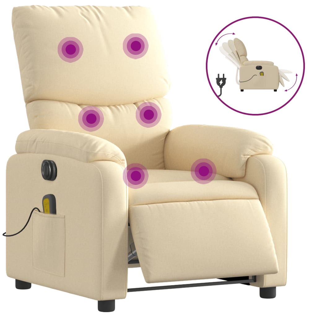 Fauteuil inclinable de massage électrique crème tissu - XIOS