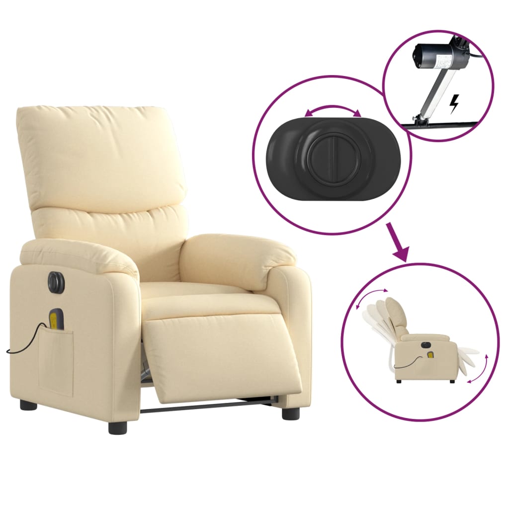 Fauteuil inclinable de massage électrique crème tissu - XIOS