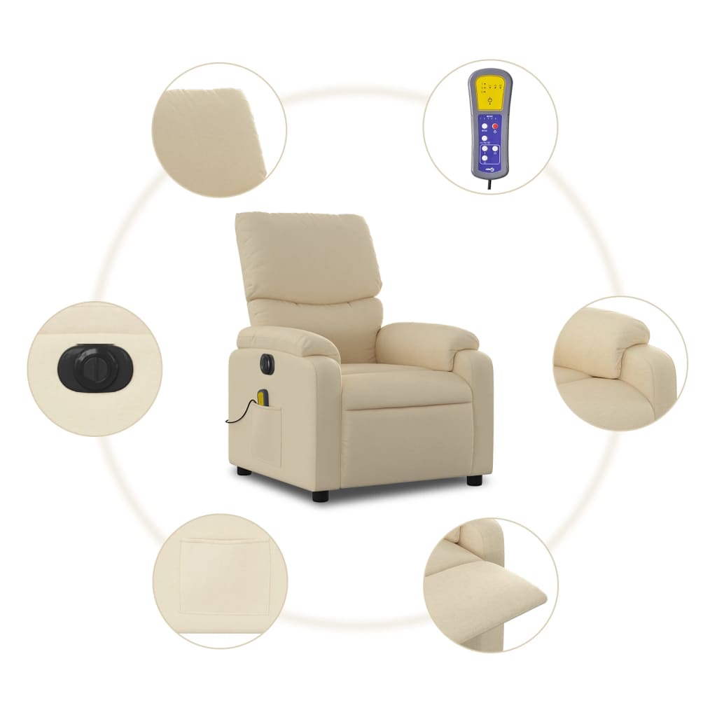 Fauteuil inclinable de massage électrique crème tissu - XIOS