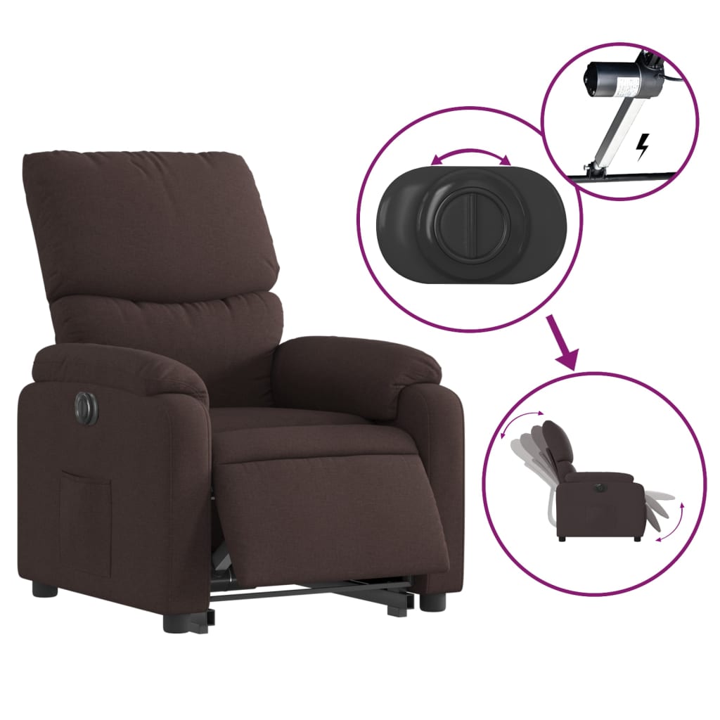 Fauteuil inclinable électrique marron foncé tissu - XIOS